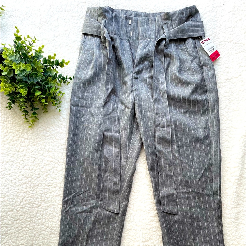 Gray paper bag pinstripe trousers